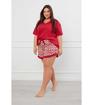 Памучна червена лятна пижама на сърчица Evora снимка