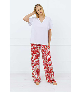 Дълго долнище на пижама в бяло и червено Evora снимка