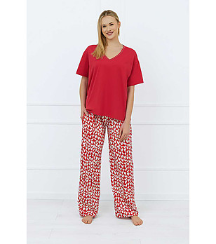 Дамска памучна червена пижама Evora снимка