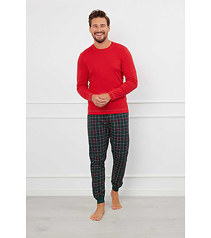 Памучна мъжка пижама в червено и зелено Fogo  снимка
