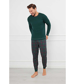 Тъмнозелена мъжка памучна пижама Fogo  снимка