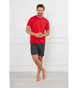 Памучна мъжка лятна пижама в червено и зелено Fogo  снимка