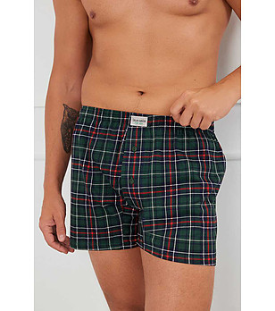 Зелени памучни мъжки боксерки на каре Fogo снимка