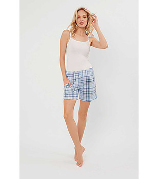 Късо долнище на пижама в синьо на каре Glamour снимка