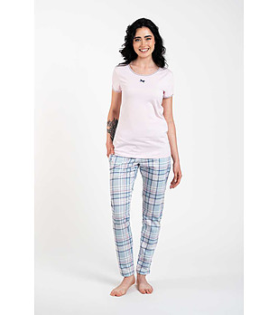 Дамска памучна пижама в светлосиньо и светлорозово Glamour снимка