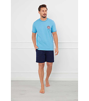 Мъжка лятна памучна пижама в сини нюанси Greg снимка