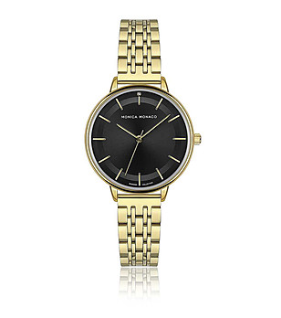 Златист дамски часовник с черен циферблат снимка