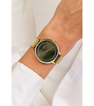 Дамски златист часовник със зелен циферблат снимка