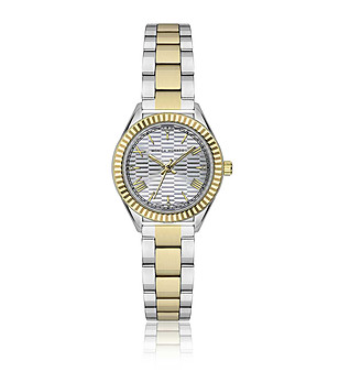 Дамски часовник в златисто и сребристо с релефен циферблат снимка