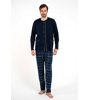 Мъжка памучна пижама в тъмносиньо Jakub  снимка