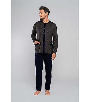 Памучна мъжка пижама в тъмносиньо с принт Joachim снимка