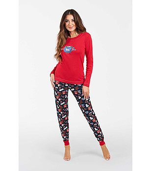 Памучна дамска пижама в червено и тъмносиньо Makala снимка