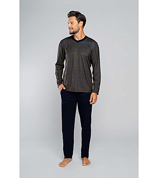 Памучна мъжка пижама в тъмносиньо с принт Norman снимка