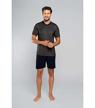 Лятна мъжка памучна пижама в тъмносиньо Norman снимка