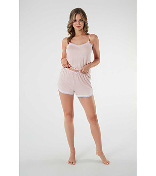 Дамска лятна пижама в цвят пудра Puntini на точки снимка