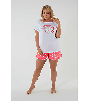 Дамска памучна лятна пижама в бяло и корал Raba снимка