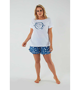 Дамска памучна лятна пижама в бяло и синьо Raba снимка