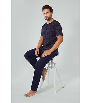 Тъмносиня мъжка памучна пижама Ricardo снимка