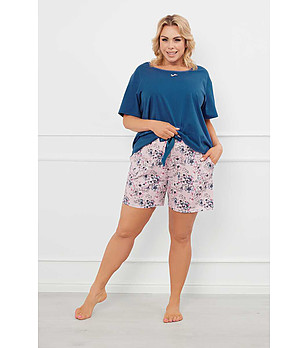 Памучна дамска пижама в синьо и розово Sagitta  снимка