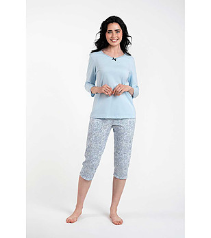 Светлосиня дамска памучна пижама Salli снимка