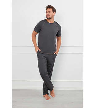 Памучна мъжка пижама в цвят графит Salomon снимка