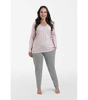 Дамска памучна пижама в светлорозово и сиво Simona снимка