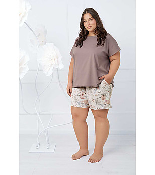 Дамска лятна памучна пижама в мока и бежово Solita снимка