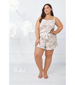 Бежова памучна дамска лятна пижама с принт Solita снимка