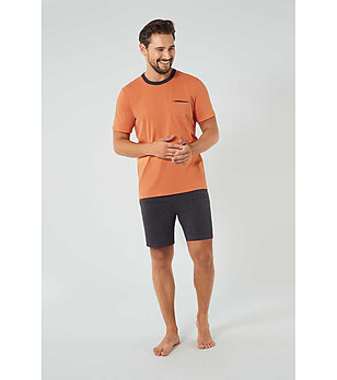 Мъжка памучна пижама в оранжево и графит Stefano снимка