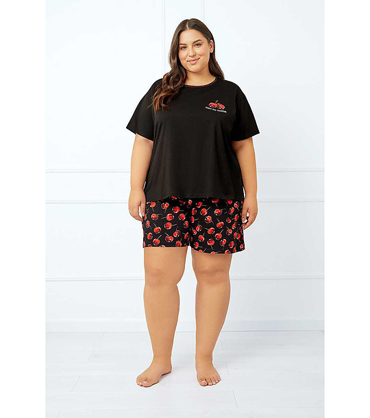 Черна дамска памучна лятна пижама с принт Cherry снимка