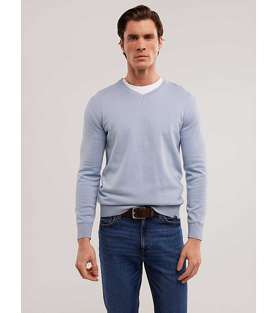 Светлосин мъжки памучен пуловер VASSIC  снимка