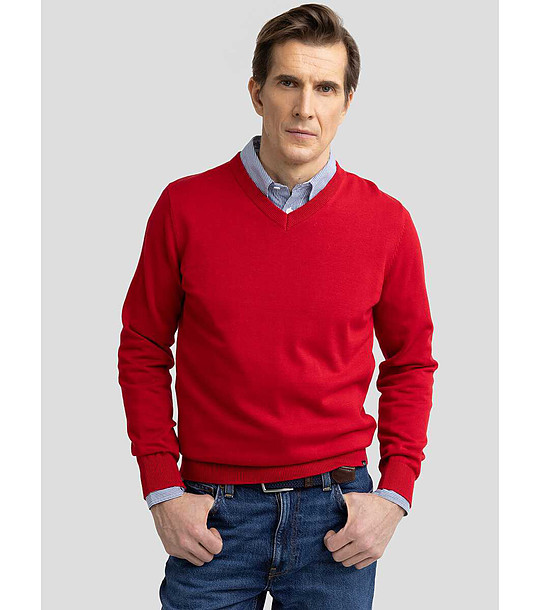 Червен мъжки памучен пуловер VASSIC  снимка