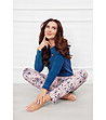 Дамска памучна пижама в синьо и розово Sagitta -4 снимка