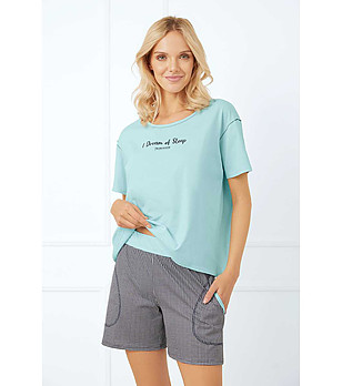 Памучна дамска лятна пижама в цвят мента и черно Tarisa снимка