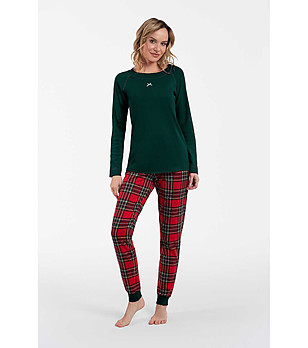 Памучна дамска пижама в зелено и червено Tess снимка