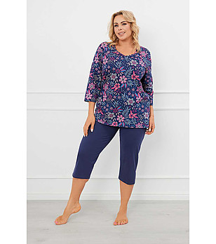 Тъмносиня памучна дамска пижама Topana  снимка