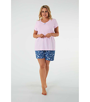 Памучна дамска лятна пижама в светлорозово и синьо Tulip снимка