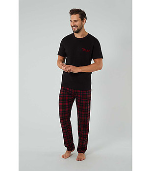 Памучна мъжка пижама в черно и червено Zeman снимка