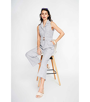 Дамски гащеризон на райе в бяло и черно Oliana снимка