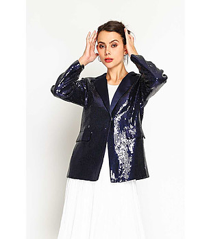 Тъмносиньо дамско сако с пайети Noya снимка
