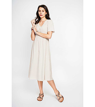 Рокля в светла пудра с миди дължина от лен и памук снимка