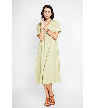 Рокля от лен и памук в нюанс на зелено снимка