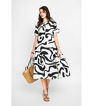 Рокля с високо съдържание на лен в черно и бяло снимка