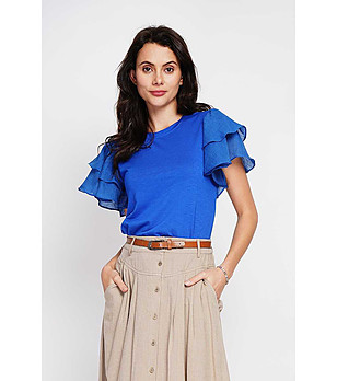 Кралскосиня дамска блуза от лен и памук Elpida снимка