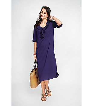 Тъмносиня рокля с лен снимка