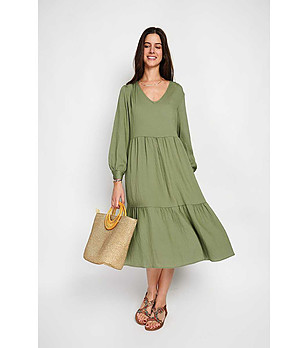 Рокля с лен в цвят каки снимка