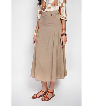 Бежова дълга пола от памук и лен снимка