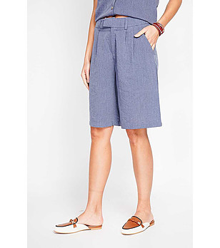 Сини дамски къси панталони от памук и лен снимка