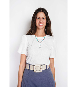 Бяла дамска блуза от лен и памук снимка