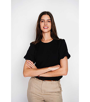 Черна дамска блуза от лен и памук снимка